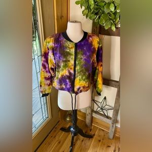 💥Speed Limit MPH Tie Dyed Crop Bomber Jacket Size Small💥Vintage💥Boho Festival